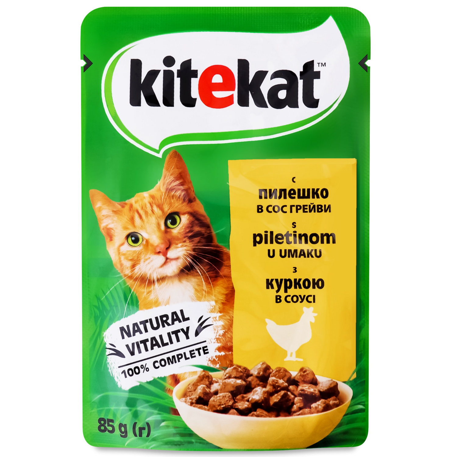 Влажный корм для взрослых кошек Kitekat с курицей в соусе 85г фото 