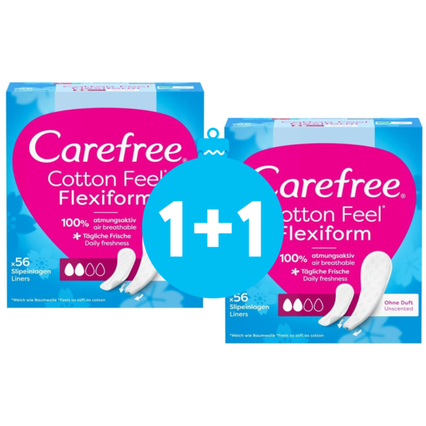 

Прокладки гигиенические ежедневные Carefree Cotton Feel Flexiform без аромата 56 шт