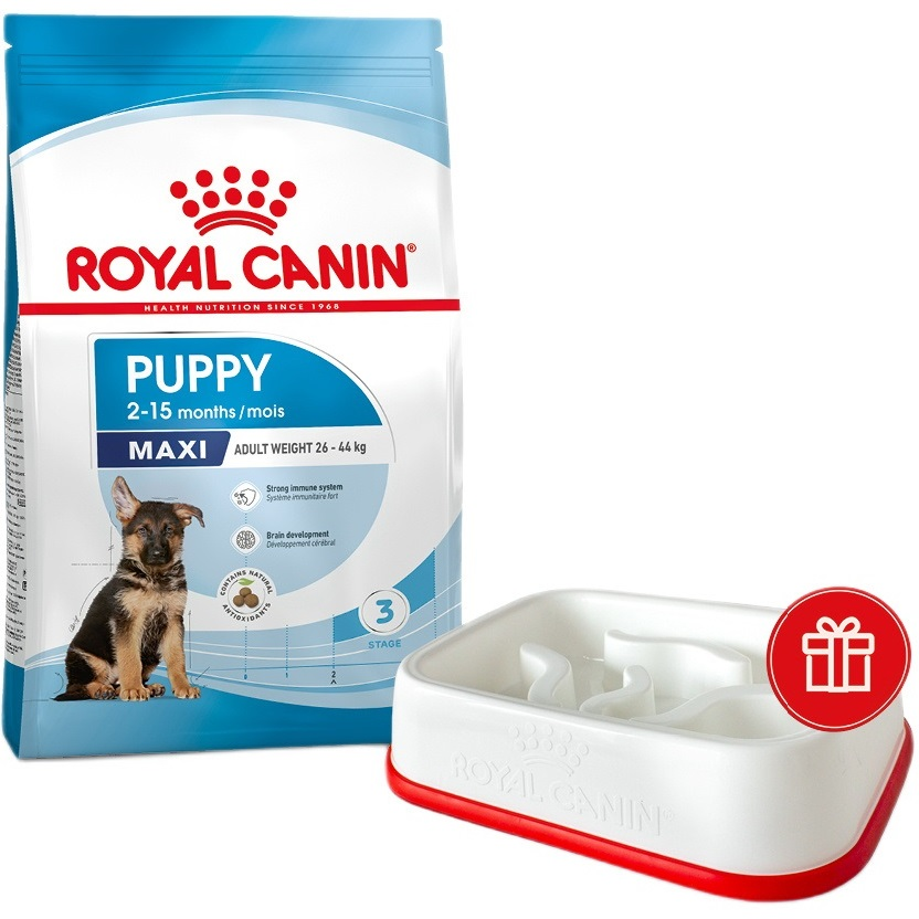 Сухой корм для щенков Royal Canin Maxi Puppy больших пород собак 4кг + кормушка в подарок фото 