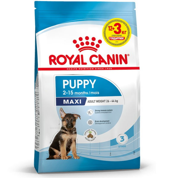 

Сухой корм для щенков Royal Canin Maxi Puppy больших пород собак 12кг + 3кг в подарок