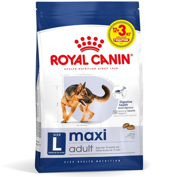 

Сухой корм для собак Royal Canin Maxi Adult больших пород 12кг + 3кг в подарок