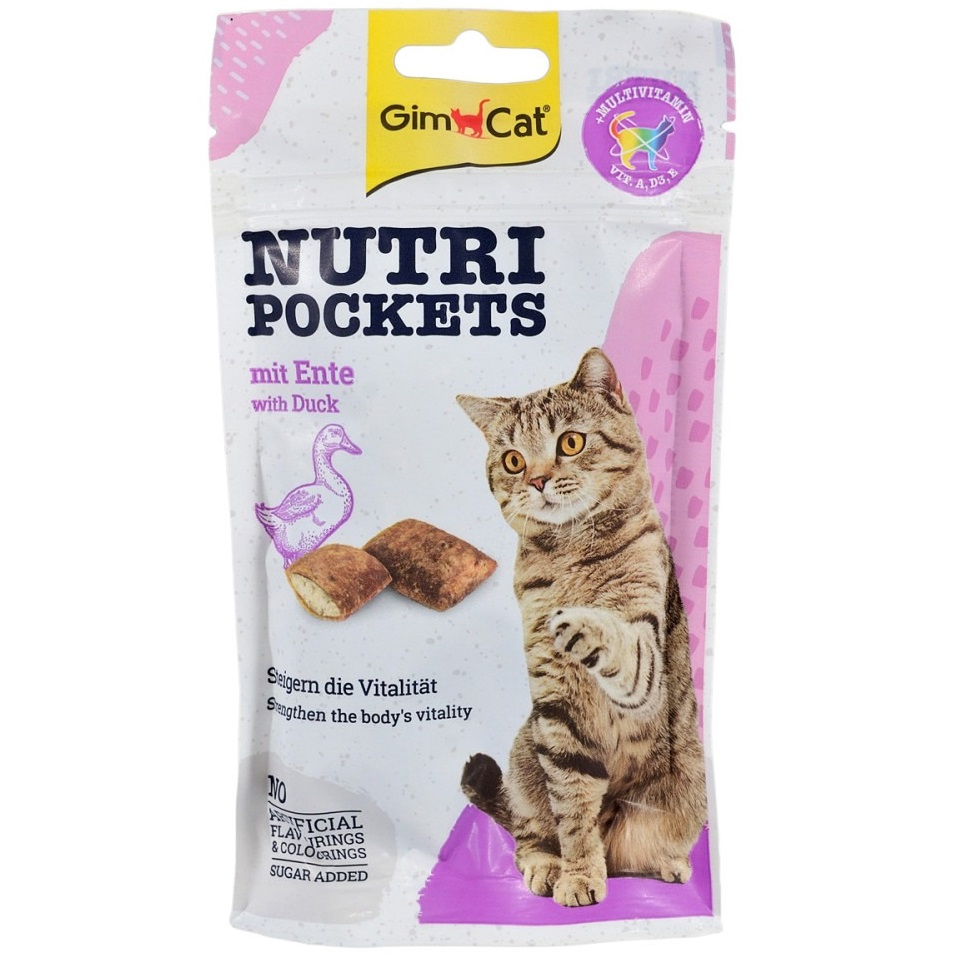 Лакомства витаминные для котов GimCat Nutri Pockets утка и мультивитамин 60 г фото 