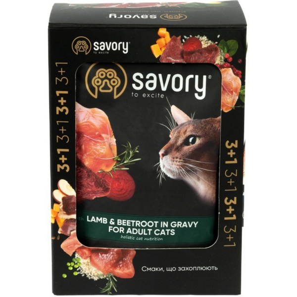 

Набор паучей для котов Savory "3+1" ягненок со свеклой в соусе 4*85 г