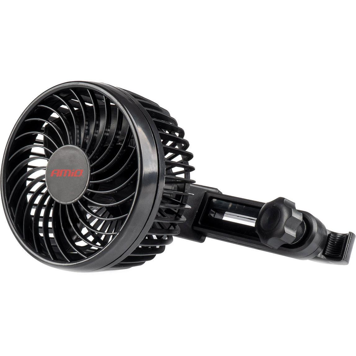 Вентилятор автомобильный Amio на подголовник с зарядным USB 2*4" 12V 03007 (5903293030097) фото 1