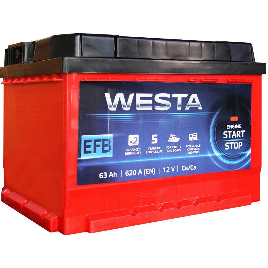 Автомобильный аккумулятор Westa 6CT-63 А (0) Red EFB фото 