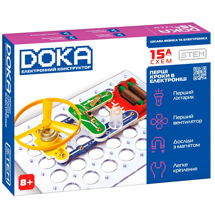 Конструктор електронний Doka "Перші Кроки в Електроніці" (Набір А, 15 Схем)фото1