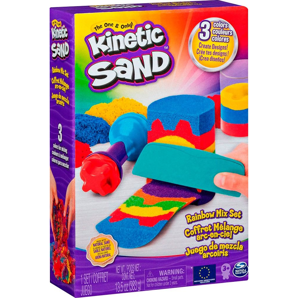 Набор песка для детского творчества - Kinetic Sand Радужный Микс (3 Цвета, 383 G, Аксесс.) (71474) фото