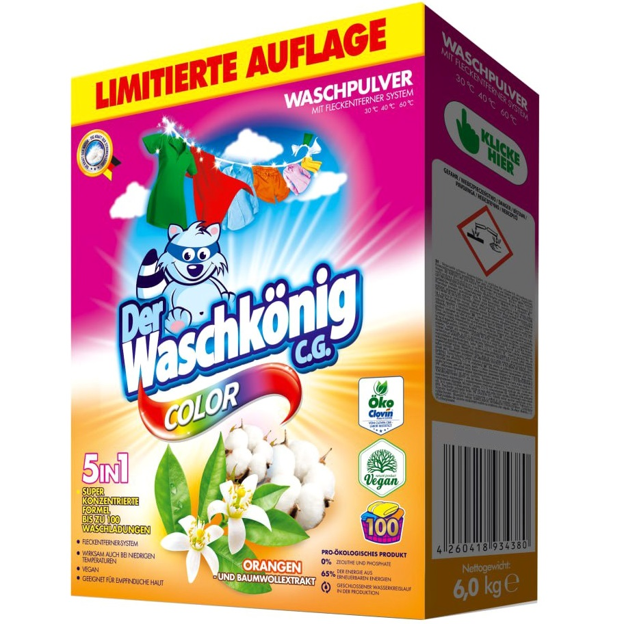 Стиральный порошок Waschkonig Color Orangen und Baumwollextrakt 6 кг фото 1