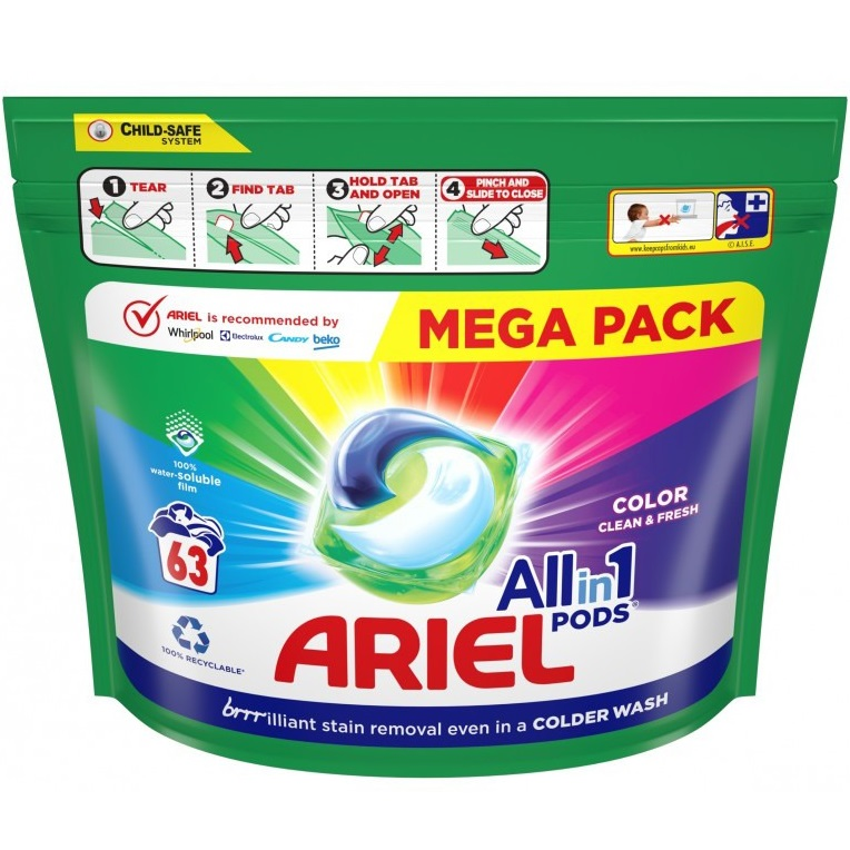 Капсули для прання Ariel Pods Color All-in-1 Clean&Fresh 63 штфото