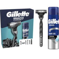 Подарочный набор Бритва Gillette Mach3 Charcoal с 1 сменным картриджем + Гель для бритья 200 мл