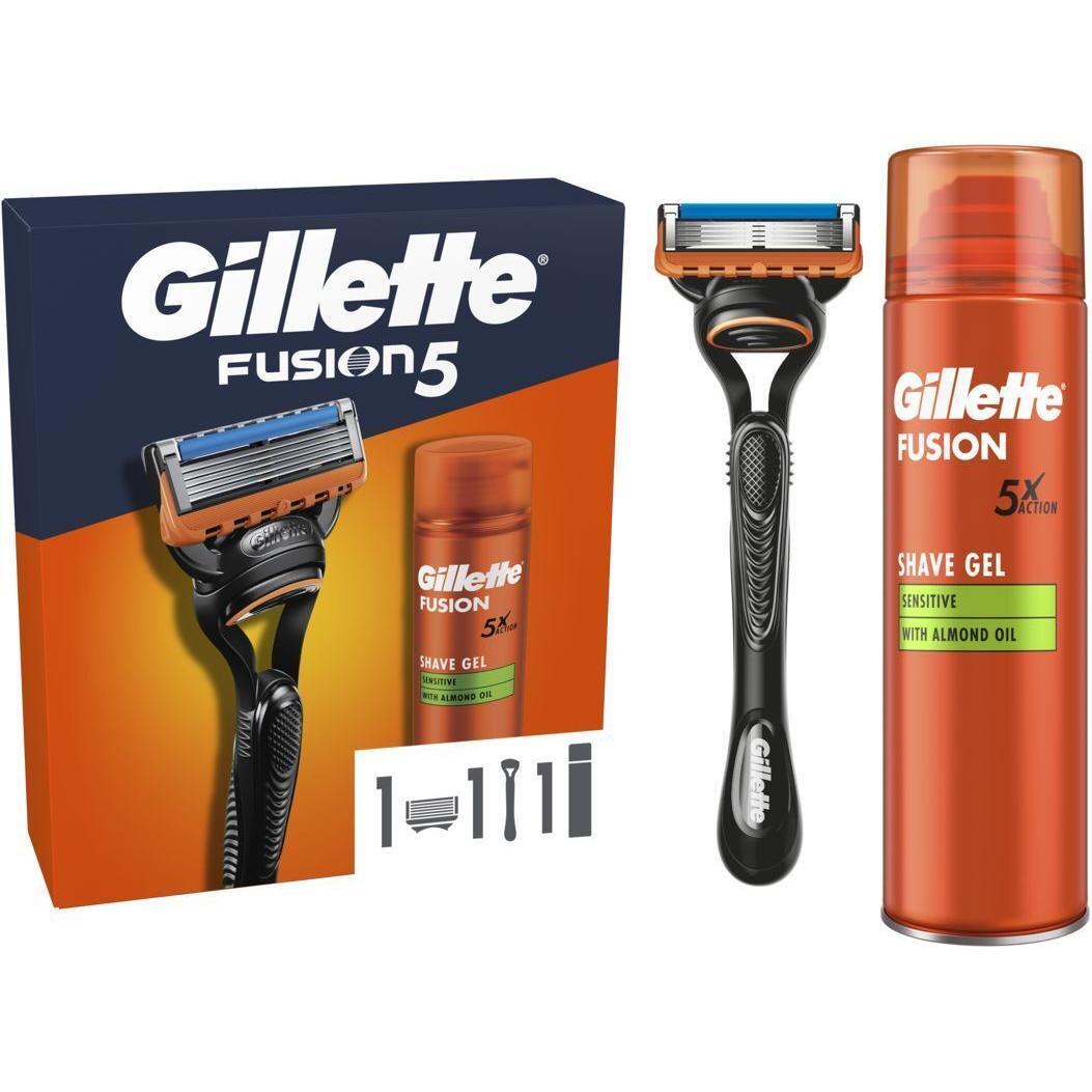 Подарунковий набір Бритва Gillette Fusion5 з 1 змінним картриджем + Гель для гоління 200 млфото1