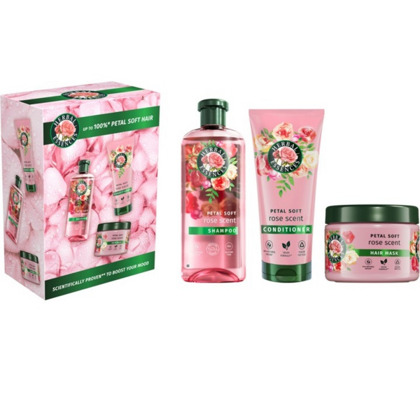 Акція на Подарочный набор Herbal Essences Rose Petal Soft Шампунь 350 мл + Бальзам-ополаскиватель 250 мл + Маска для волос 300 мл від MOYO