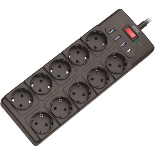 

Сетевой удлинитель 2E 10xТип F, 3*1.5мм, 3*USB-A, 1*USB-C (2E-SP10M3USBBK)