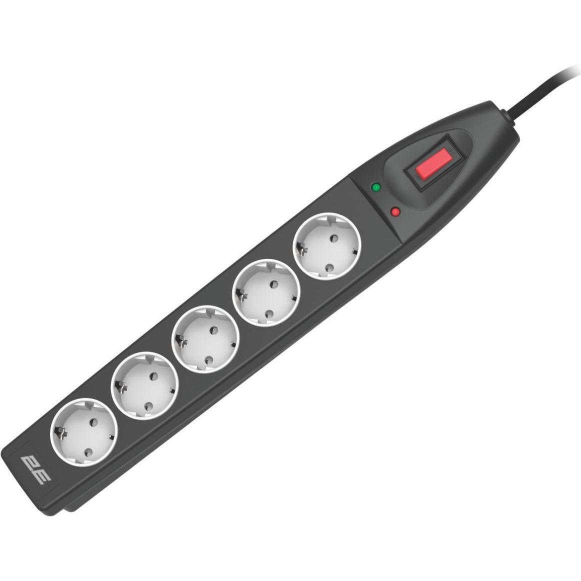 Мережевий подовжувач 2E 5xТип F, 3*1.5мм, 5м, Black (2E-SP515M5BK)фото1