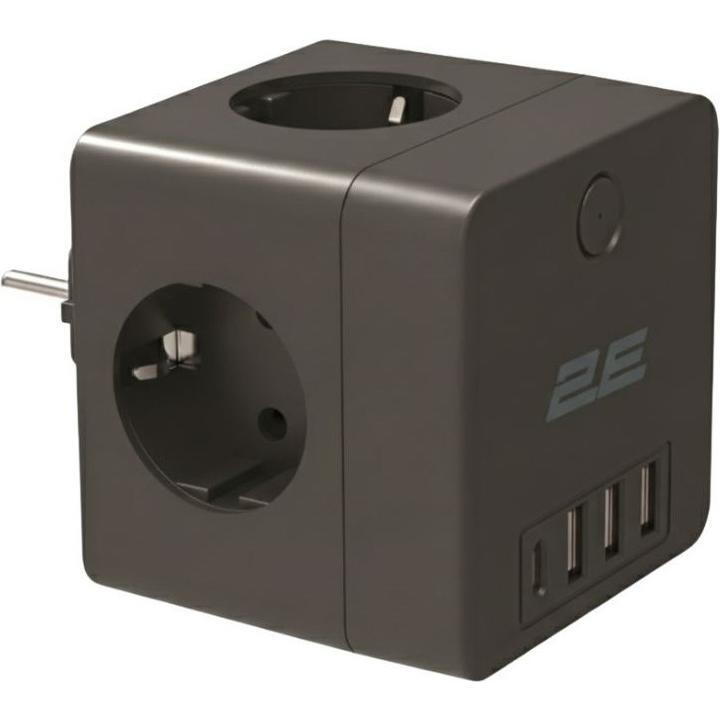 Сетевой адаптер 2E 4XSchuko 3*USB-A, 1*USB-C Black (2E-AD431BK) фото 1