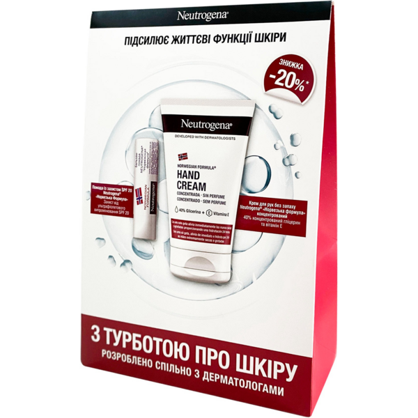 Акція на Набор для ухода Neutrogena С заботой о коже: Помада SPF 20 4,8 г + Крем для рук 50 мл від MOYO