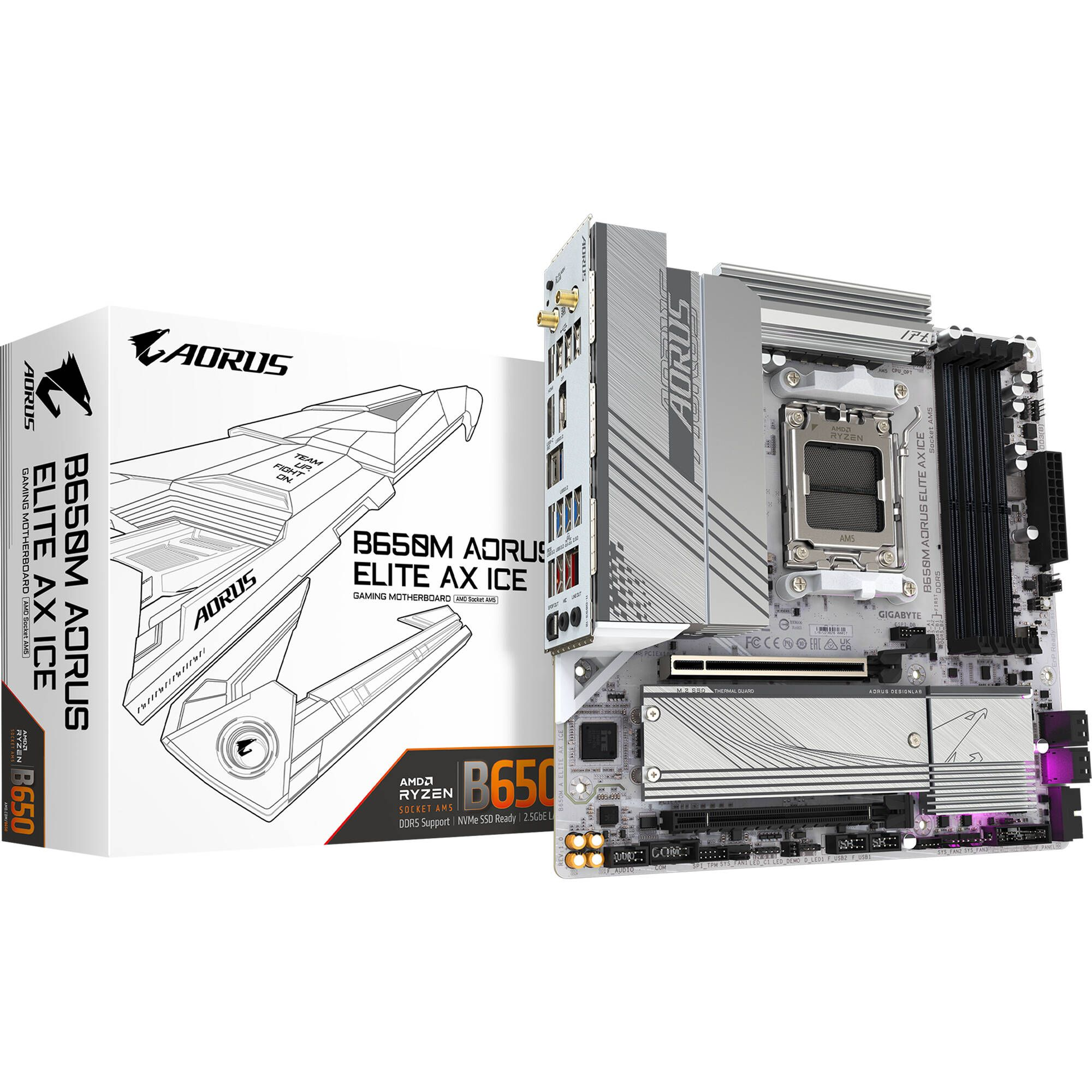 Материнская плата GIGABYTE B650M A ELITE AX ICE sAM5 B650 4xDDR5 M.2 HDMI DP Wi-Fi mATX фото 1