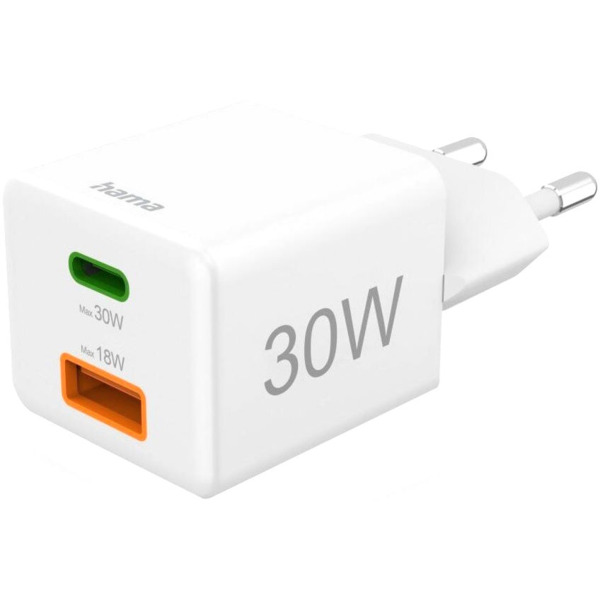 Акція на Сетевое зарядное устройство Hama 30W USB-С/USB-A, PD/QC, White (00201992) від MOYO