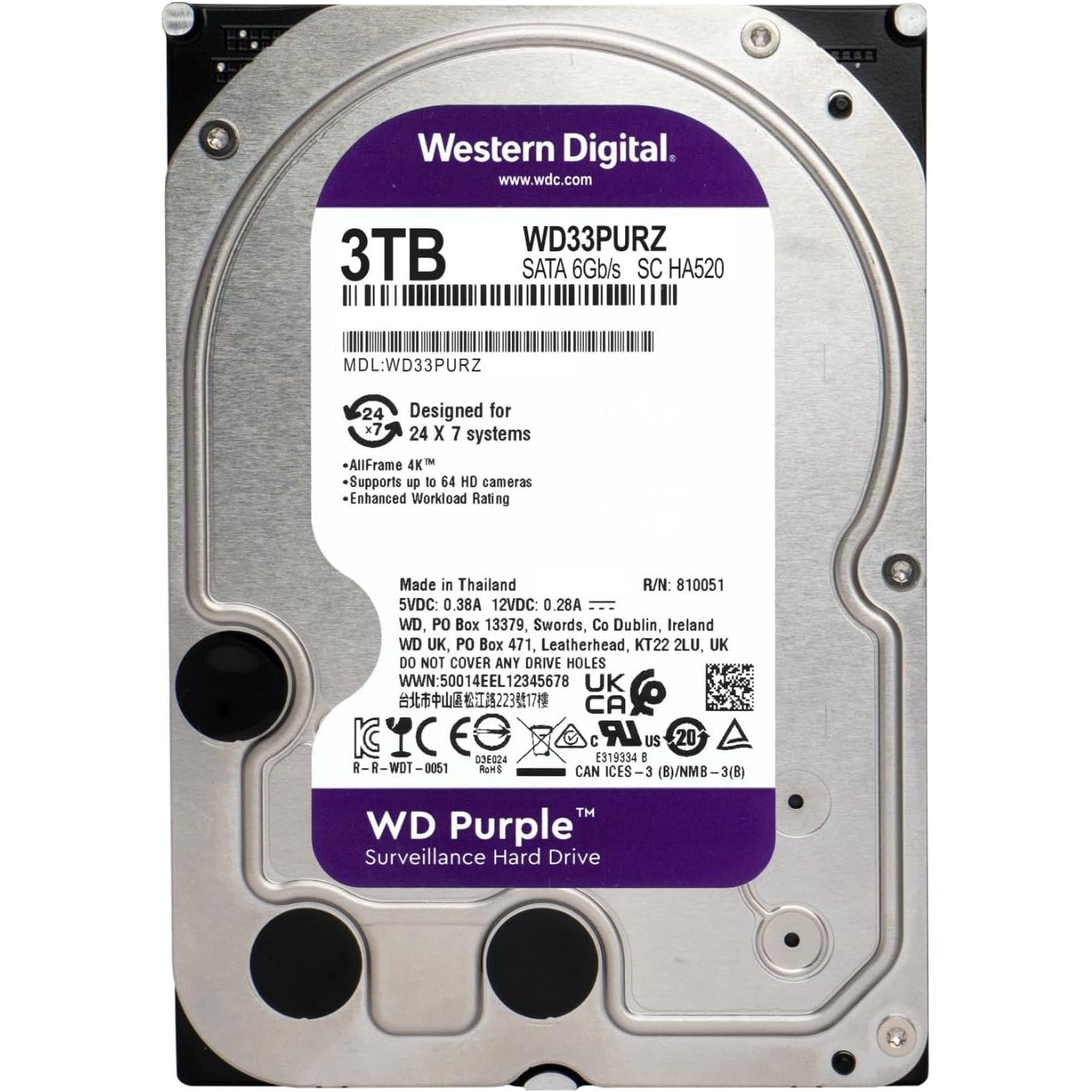 Жесткий диск WD 3TB 3.5" 256MB SATA Purple Surveillance фото 