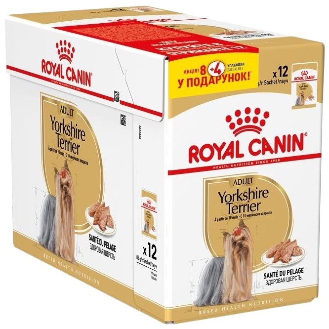 Вологий корм для собак породи Йоркширський-тер'єр Royal Canin Yorkshire Adult 8+4*85гфото1
