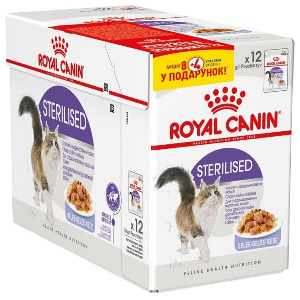 

Влажный корм для котов Royal Canin Sterilised кусочки в желе 8 + 4 * 85г