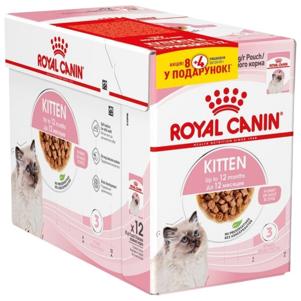 

Влажный корм для котят Royal Canin Kitten кусочки в соусе 8 + 4 * 85г