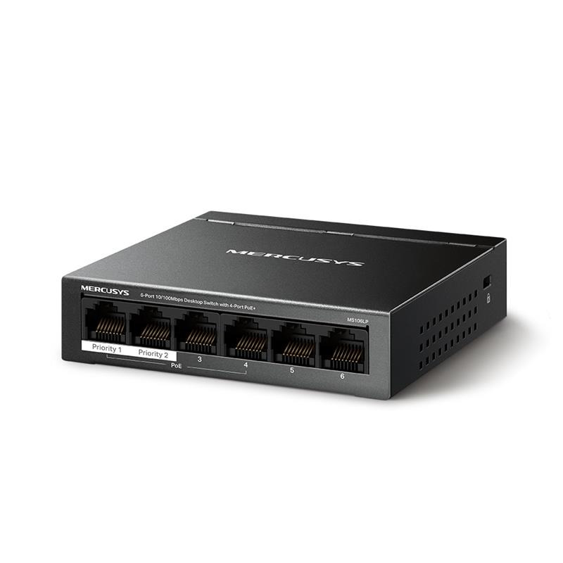 Коммутатор MERCUSYS MS106LP 6xFE (4xPoE), 40Вт, Неуправляемый фото 