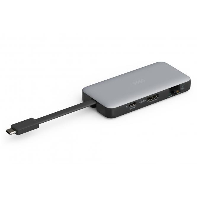 Док-станция DIGITUS USB-C, HDMI, 2xUSB-A, USB-C, SD, MicroSD, RJ54, Travel (DA-70916) фото 