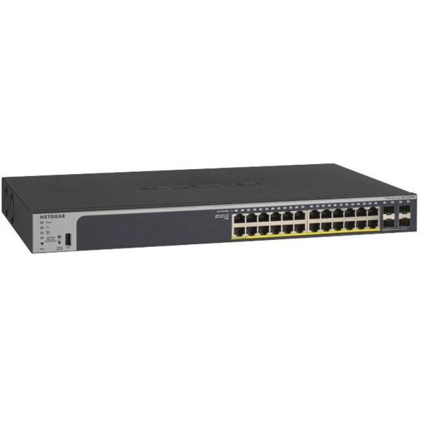 Коммутатор NETGEAR GS728TXP 24xGE PoE, 2x10GE, 2xSFP+, 195Вт, Управляемый L2