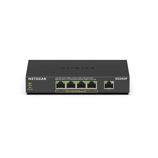 Коммутатор NETGEAR GS305P 5xGE (4xPoE), 63Вт, Неуправляемый фото 