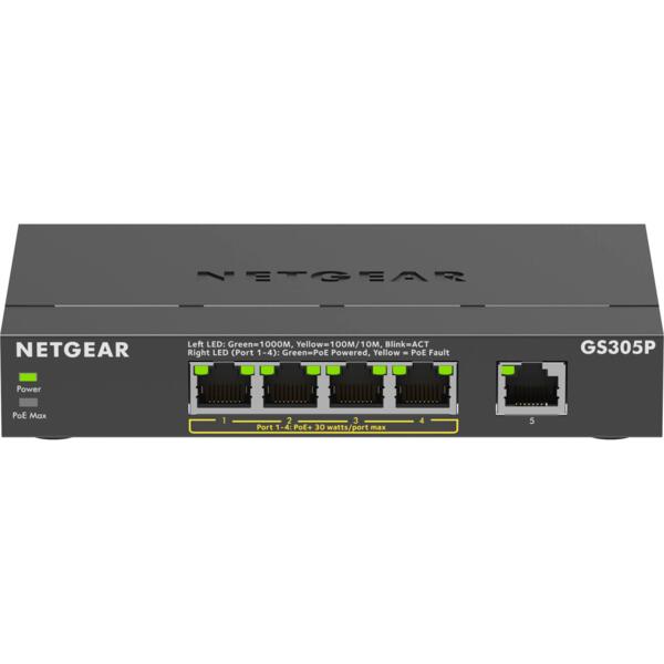 

Коммутатор NETGEAR GS305P 5xGE (4xPoE), 63Вт, Неуправляемый