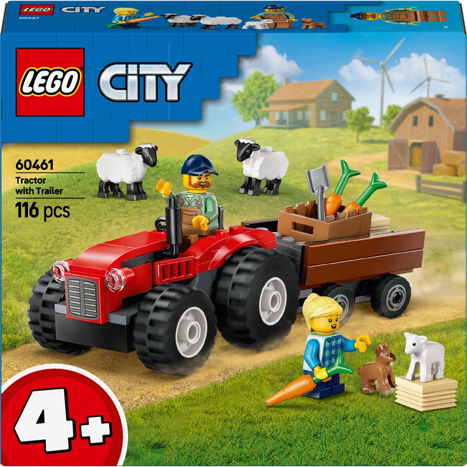 LEGO 60461 City Червоний фермерський трактор із причепом і вівцями фото 