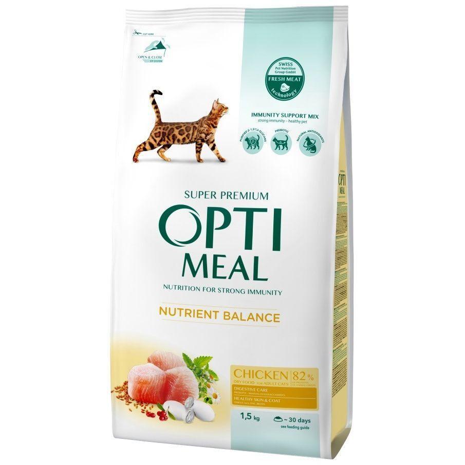 Сухой корм Optimeal для взрослых кошек с курицей 1.5кг фото 1
