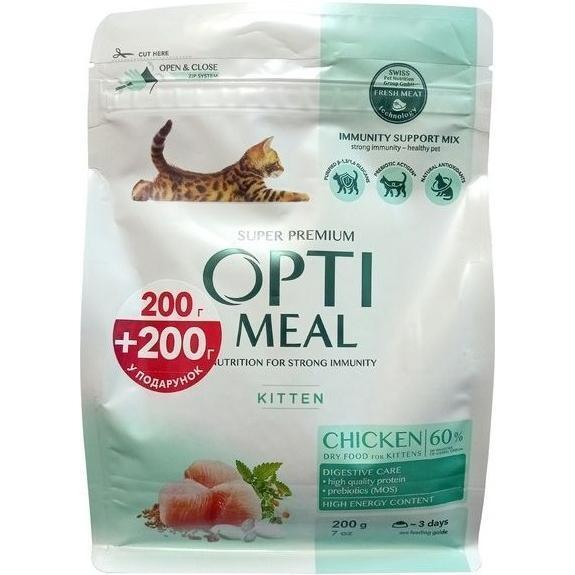 Сухой полнорационный корм Optimeal для котят с курицей 400г