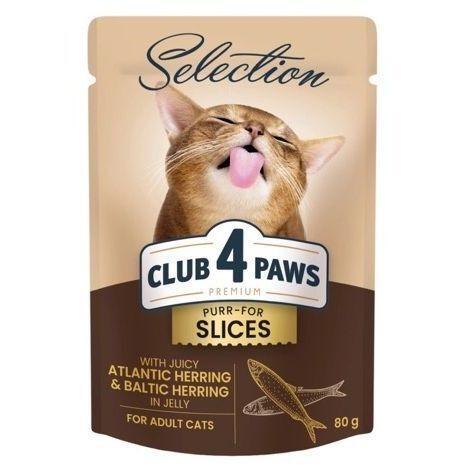 

Влажный корм для взрослых котов Club 4 Paws Premium Plus Selection кусочки сельди и салаки в желе 80г