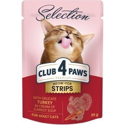 

Влажный корм для взрослых котов Club 4 Paws Premium полоски с индейкой в крем супе из моркови 85г