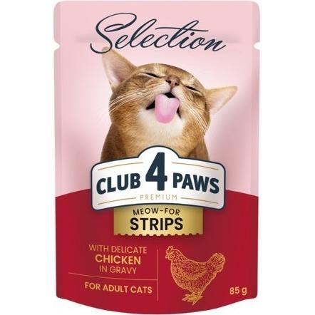 Влажный корм для взрослых котов Club 4 Paws Premium полоски с курицей в соусе 85г фото
