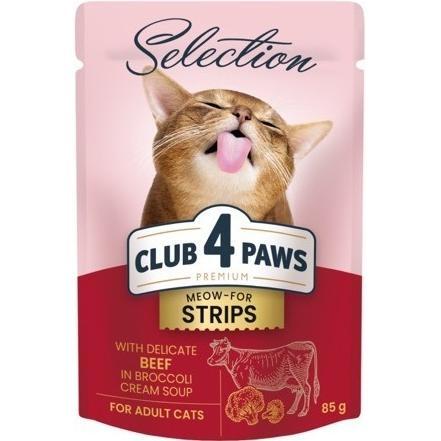 Влажный корм для взрослых котов Club 4 Paws Premium полоски с говядиной в крем супе из брокколи 85г фото