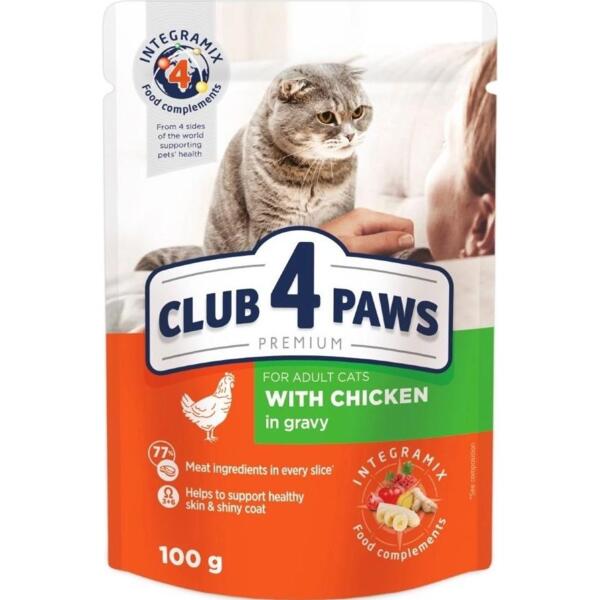 

Влажный корм для взрослых котов Club 4 Paws Premium курица в соусе 100г