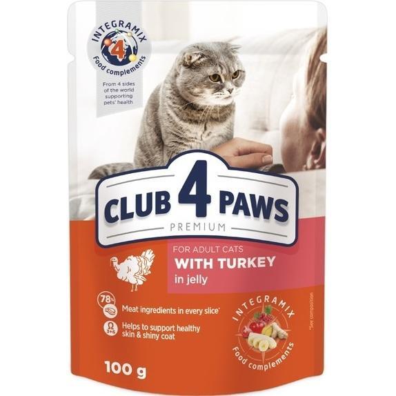 

Влажный корм для взрослых котов Club 4 Paws Premium с индейкой в желе 100г