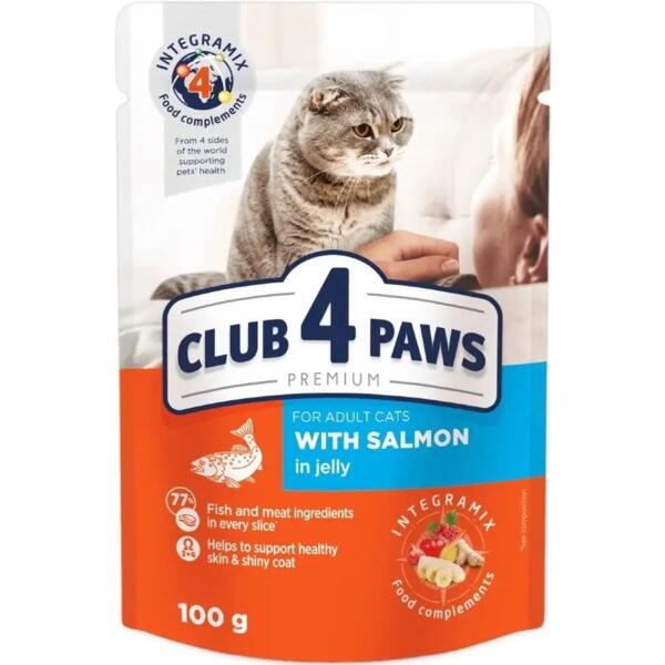 

Влажный корм для взрослых котов Club 4 Paws Premium с лососем в желе 100г