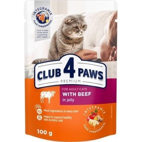 Влажный корм для взрослых котов Club 4 Paws Premium с говядиной в желе 100г фото