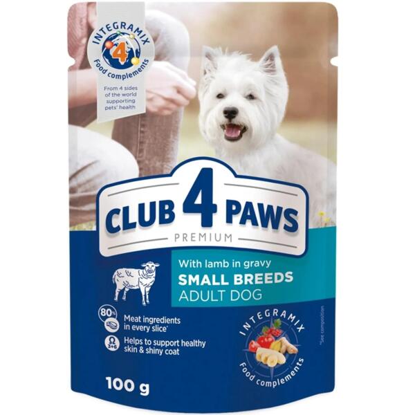 

Влажный корм для взрослых собак малых пород Club 4 Paws Premium ягненок в соусе 100г
