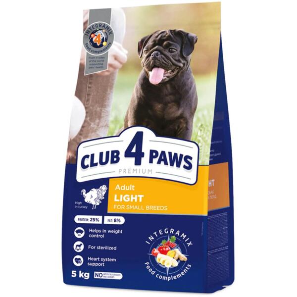 Сухой корм для стерилизованных собак малых пород Club 4 Paws Premium для контроля веса с высоким содержанием индейки 5кг