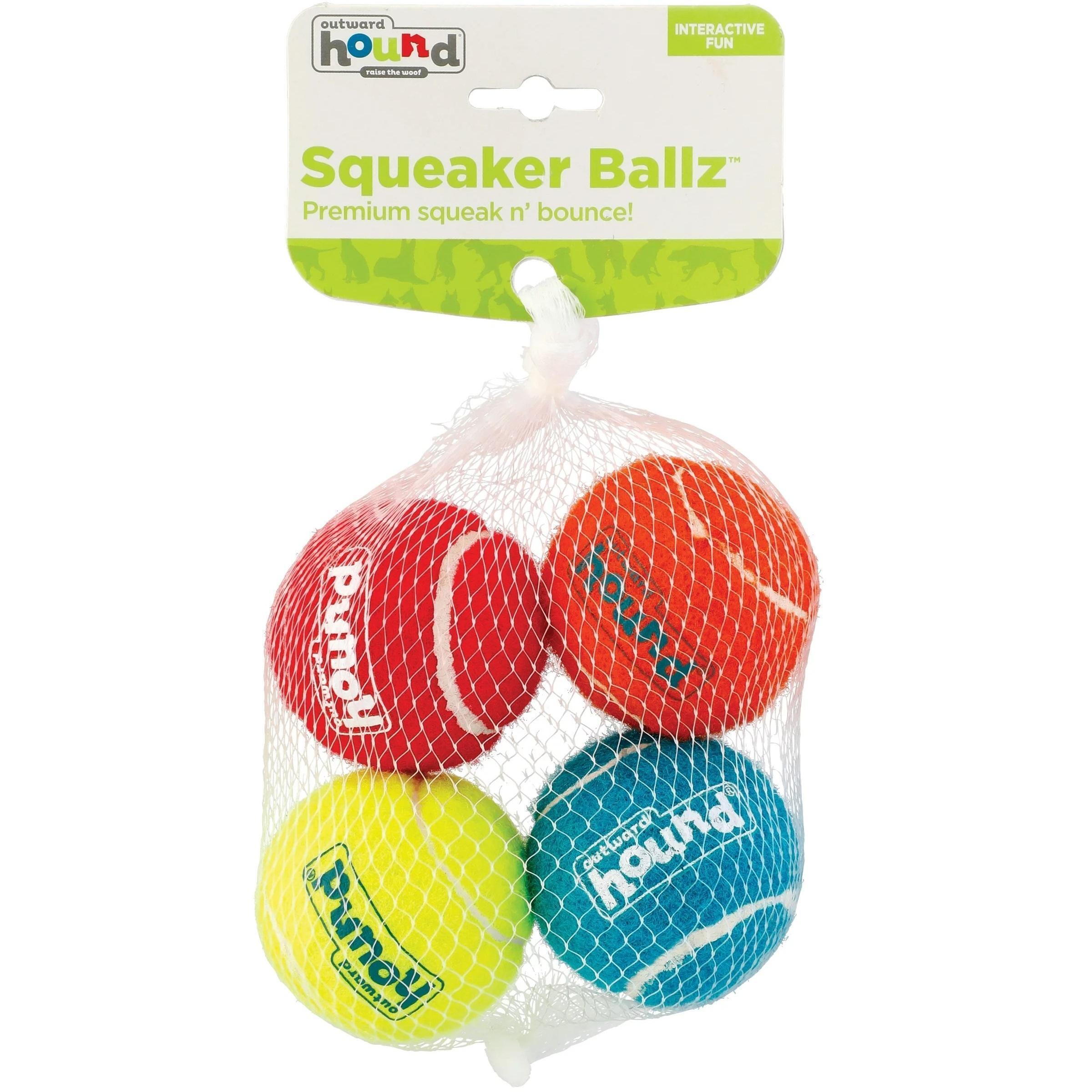 Игрушка-пищалка для собак Outward Hound Теннисные мячи средние разноцветные 4шт фото 1