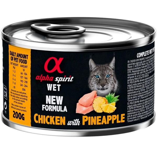 

Влажный корм для взрослых кошек Alpha Spirit Chicken with Pineapple с курицей и ананасами 6*200г