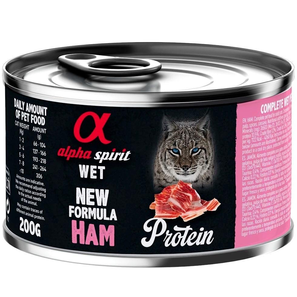 Вологий корм для дорослих котів Alpha Spirit Ham PROTEIN зі свининою та шинкою 200гфото1