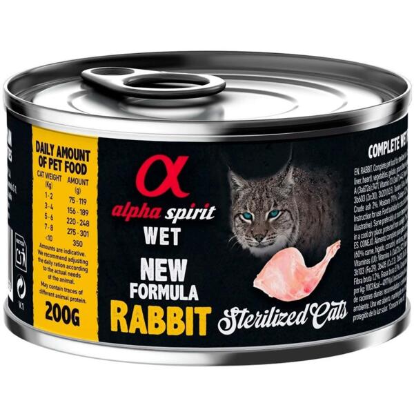 

Влажный корм для взрослых кошек Alpha Spirit Rabbit Sterilized Cat с кроликом 6*200г