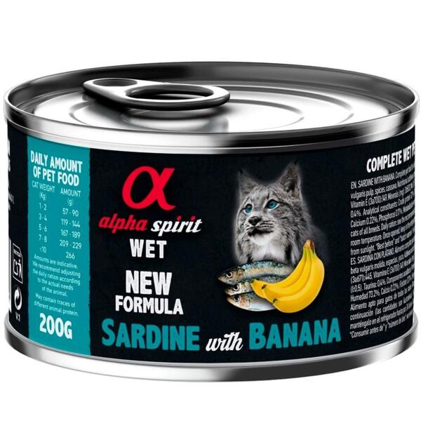 

Влажный корм для взрослых кошек Alpha Spirit Sardine with Banana с сардиной и бананами 6*200г