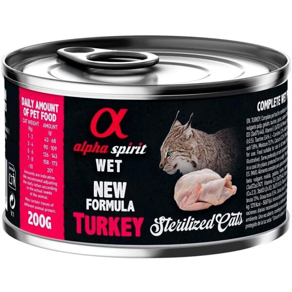 

Влажный корм для взрослых кошек Alpha Spirit Turkey Sterilized Cat с индейкой 200г